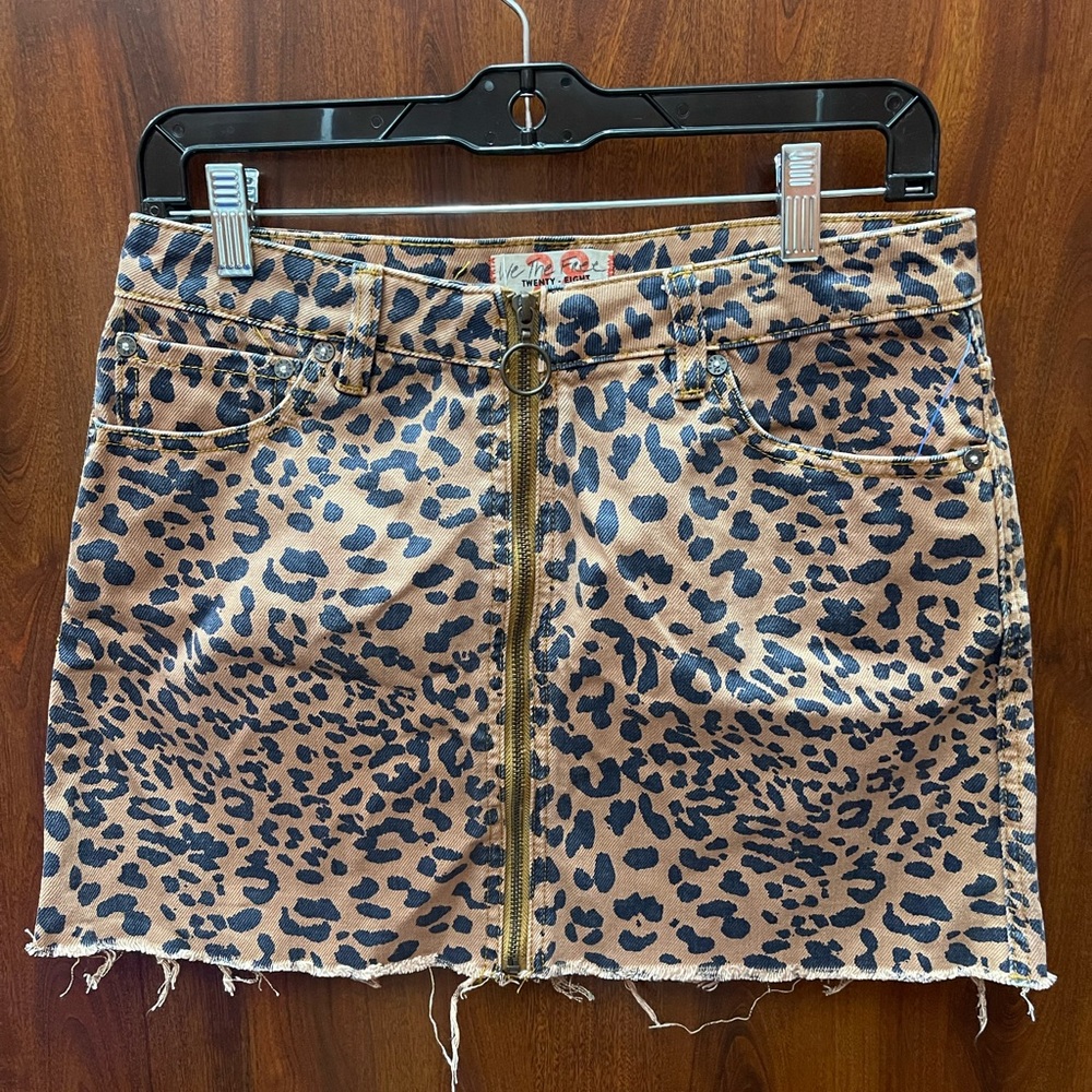 We The Free Tan and Black Leopard Mini Skirt, Size 28